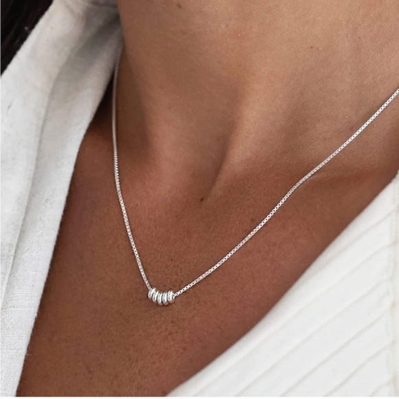 SILVER 14k White Gold Beaded Necklace - Picture 2 of 2
